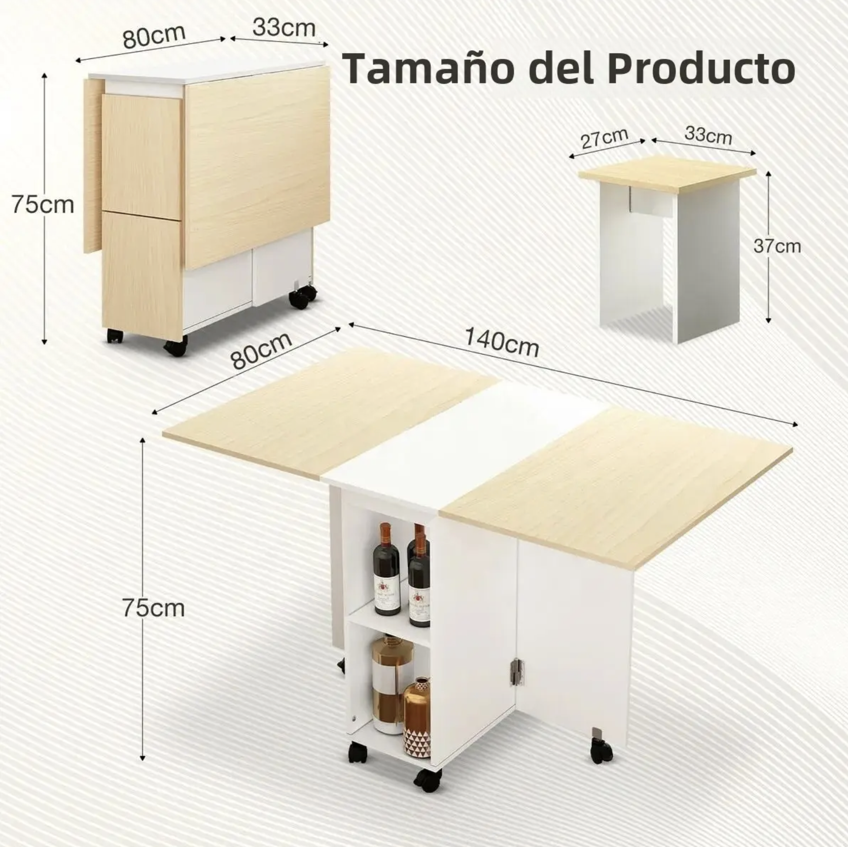 COMEDOR PLEGABLE MULTIUSO: BLANCO INVIERNO / CAFE CON LECHE